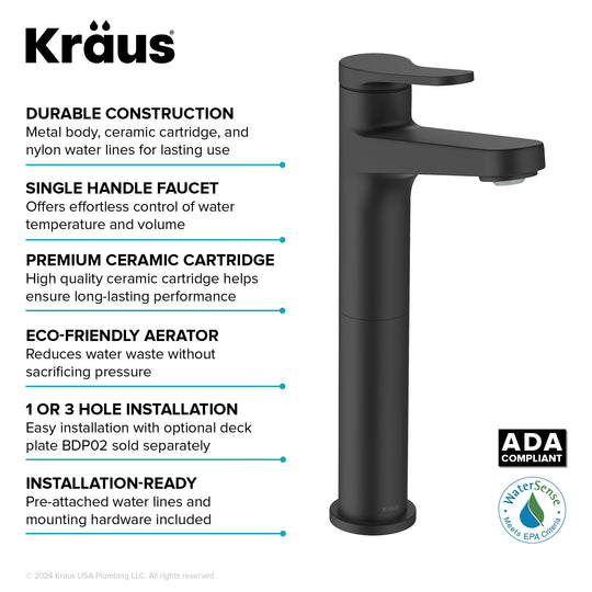 Indy Single Handle Vessel Bathroom Faucet with Pop up Drain