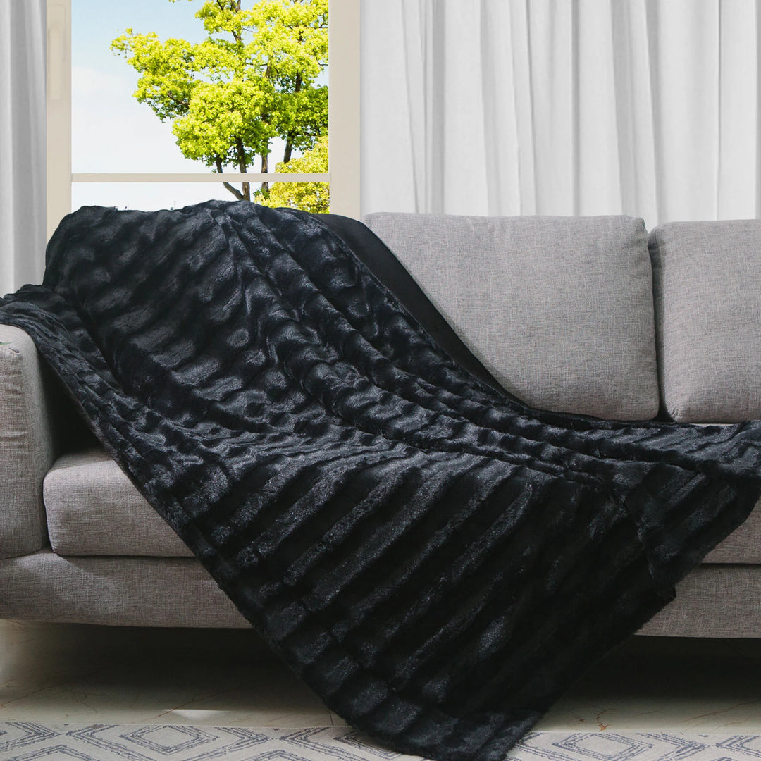 Faux Fur/ Microplush Reversible Throw Blanket