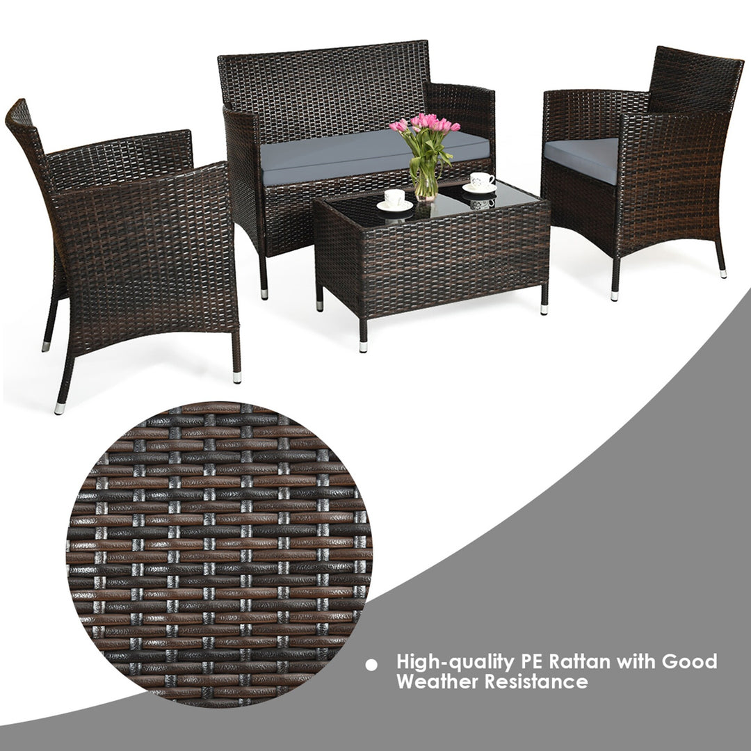 8PCS Patio Rattan Conversation Furniture Set Outdoor W/ Gray - See Details