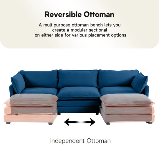 Corduroy Sectional Sofa with Removable Ottomans & Ultra-Soft Cushions for Living Room & Bedroom