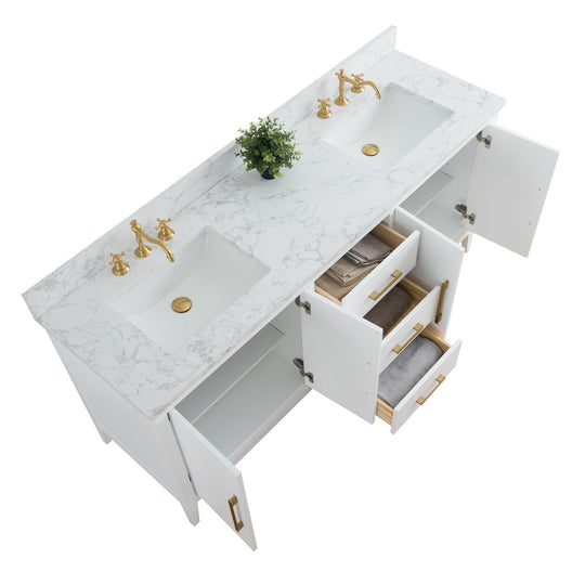 72" Double Sink Bathroom Vanity Cabinet with Engineered Marble Top