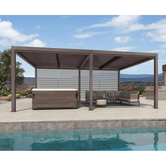 Bronze Louvered Pergola with Adjustable Roof for Deck Backyard Garden Hardtop Gazebo