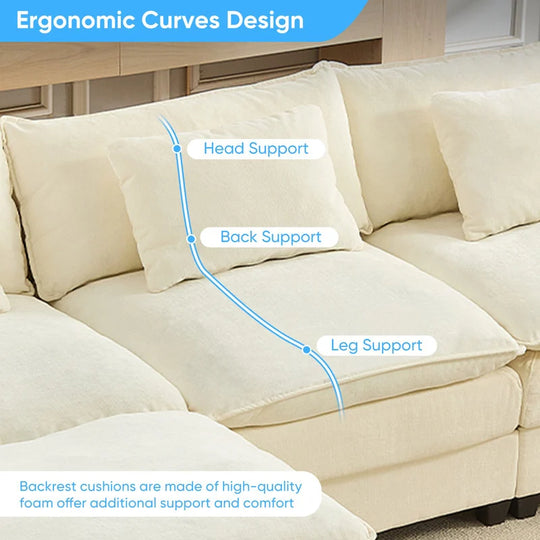 Modern 156''Oversized U-Shaped Modular Sectional Sofa with 2 Ottomans,6-Seat Cloud Couch,Chenille Sofa Sleeper Deep Seat Couches