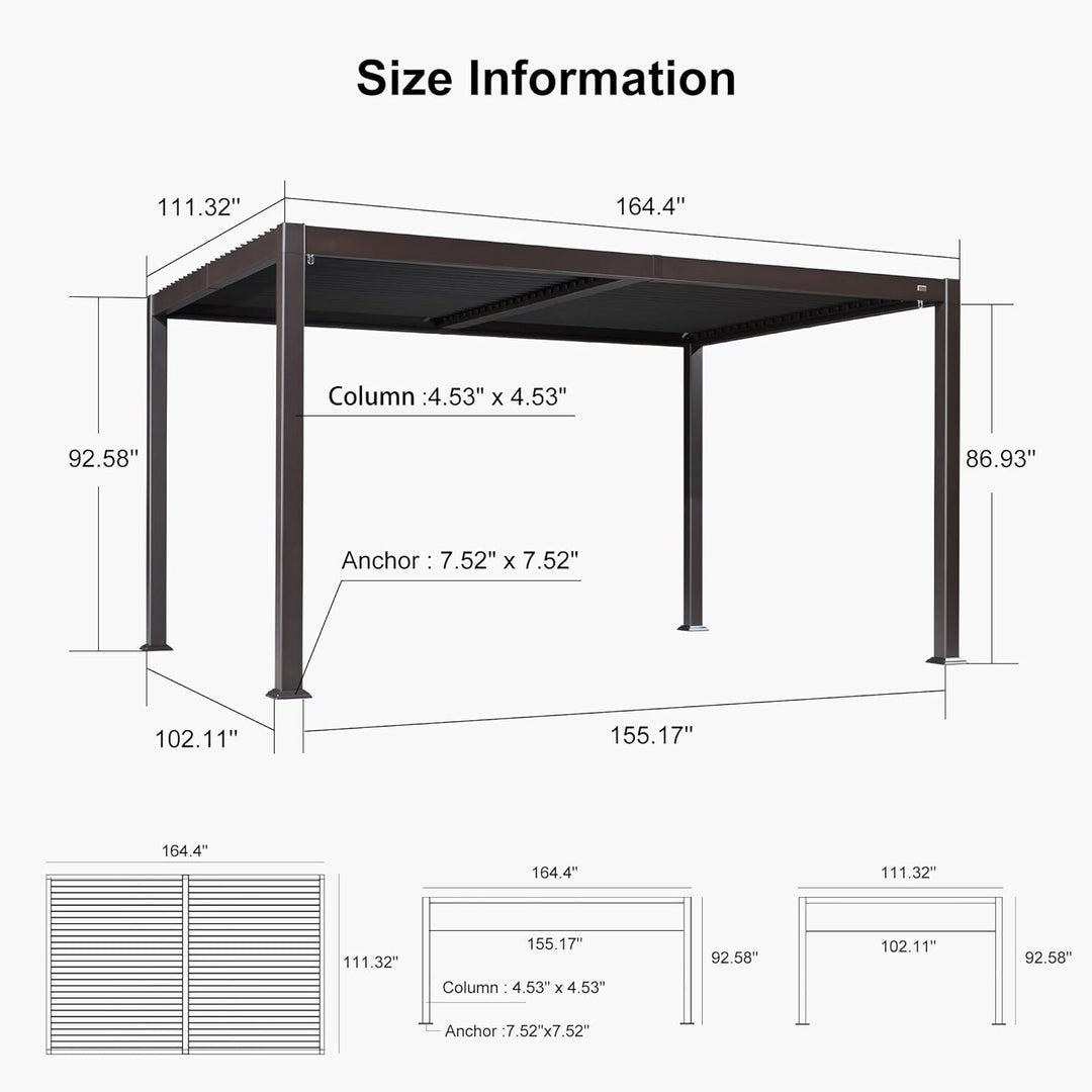 Bronze Louvered Pergola Sun Shade Shelter with Adjustable Metal Roof for Patio Hardtop Pergola