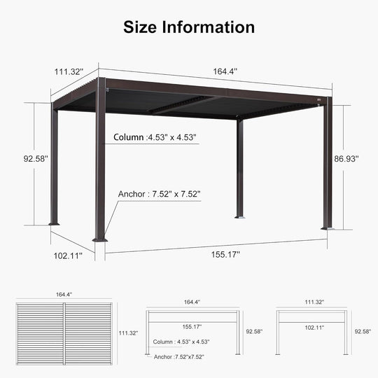 Bronze Louvered Pergola Sun Shade Shelter with Adjustable Metal Roof for Patio Hardtop Pergola