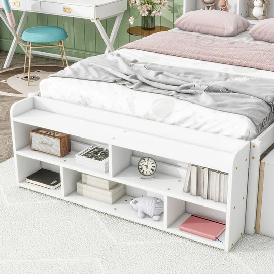 Storage Platform Bed with Bookcase Headboard,Drawers and Bed End Storage Case,Full Size