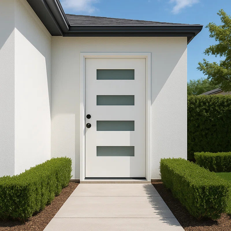 36" X 80" Frosted Glass Fiberglass Front Door with Wood Grain Texture – Exterior Entry Door Set
