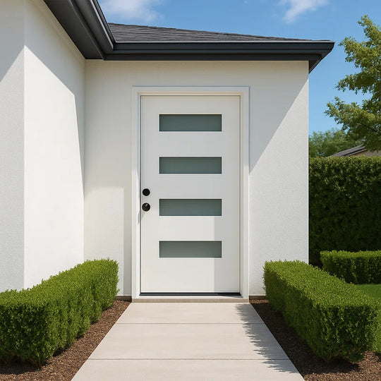36" X 80" Frosted Glass Fiberglass Front Door with Wood Grain Texture – Exterior Entry Door Set