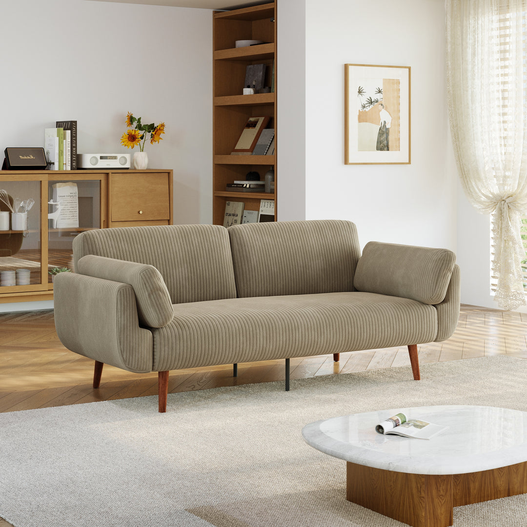73" W Upholstered Corduroy Convertible Sleeper Sofa Bed with Pillows