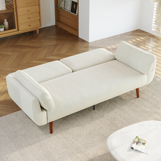 73" W Upholstered Corduroy Convertible Sleeper Sofa Bed with Pillows