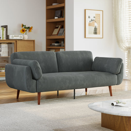 73" W Upholstered Corduroy Convertible Sleeper Sofa Bed with Pillows