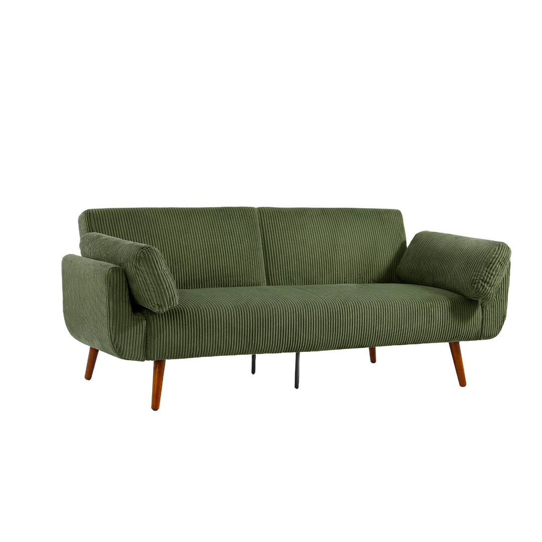 73" W Upholstered Corduroy Convertible Sleeper Sofa Bed with Pillows