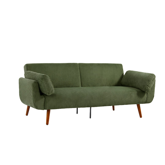 73" W Upholstered Corduroy Convertible Sleeper Sofa Bed with Pillows