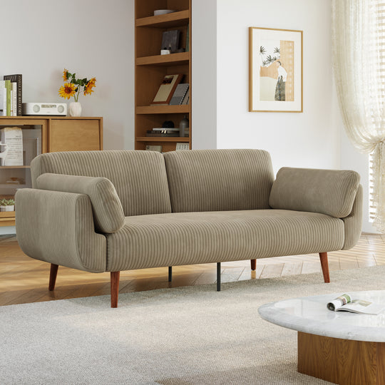 73" W Upholstered Corduroy Convertible Sleeper Sofa Bed with Pillows
