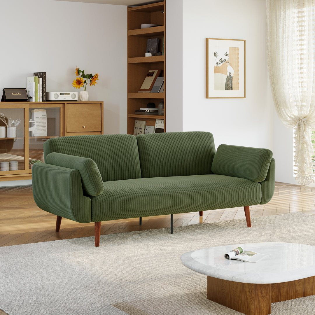 73" W Upholstered Corduroy Convertible Sleeper Sofa Bed with Pillows