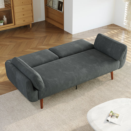 73" W Upholstered Corduroy Convertible Sleeper Sofa Bed with Pillows