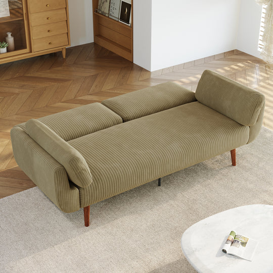73" W Upholstered Corduroy Convertible Sleeper Sofa Bed with Pillows