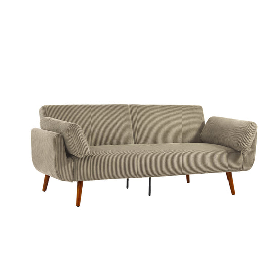 73" W Upholstered Corduroy Convertible Sleeper Sofa Bed with Pillows