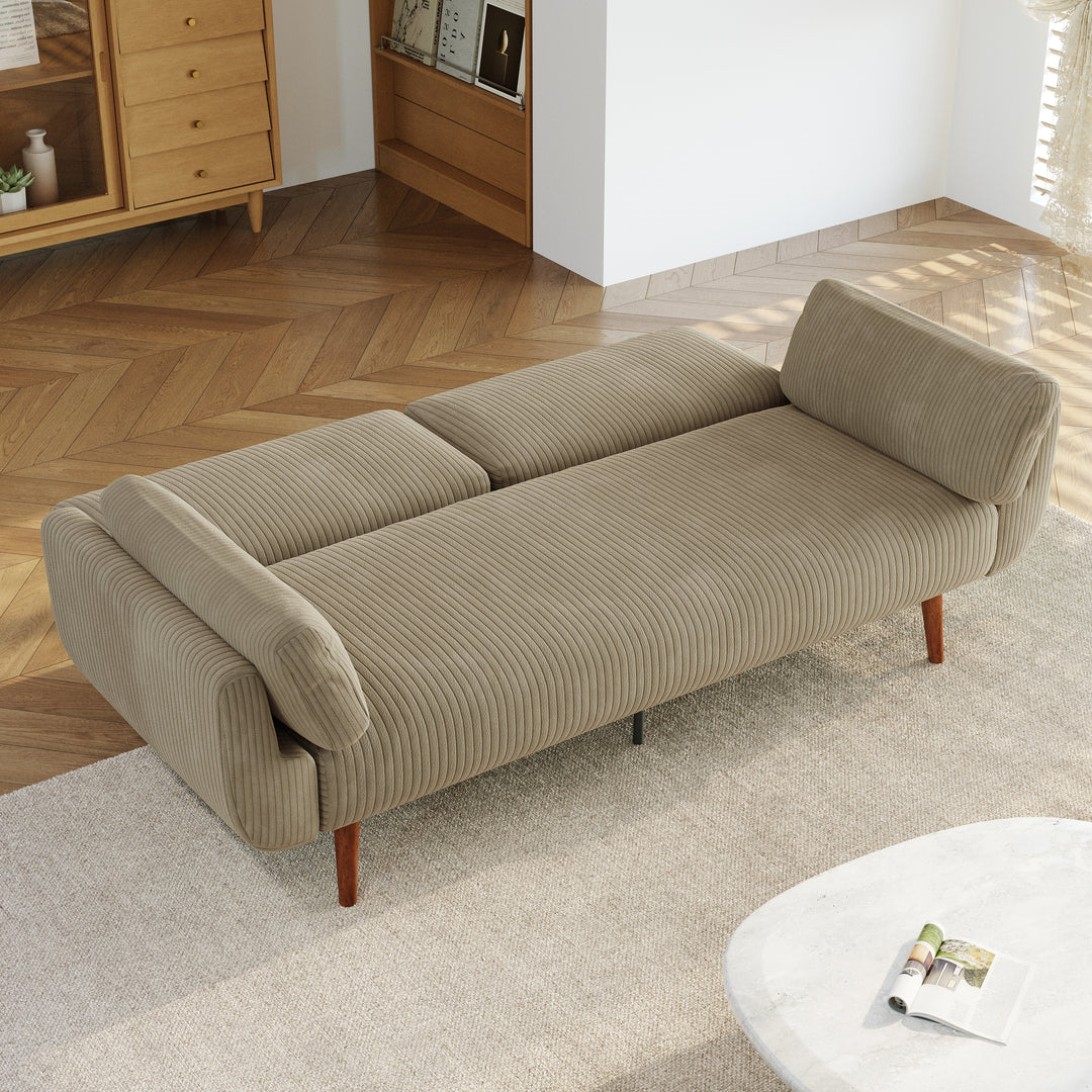 73" W Upholstered Corduroy Convertible Sleeper Sofa Bed with Pillows