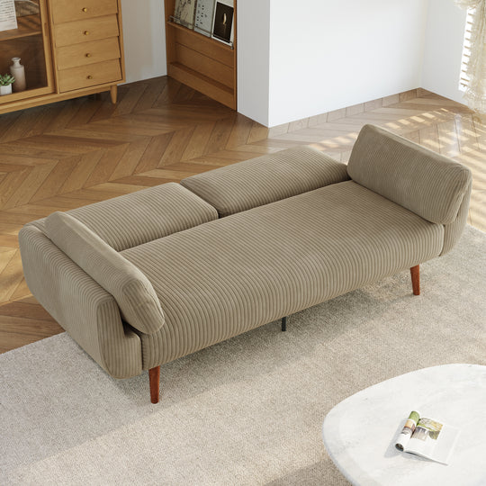 73" W Upholstered Corduroy Convertible Sleeper Sofa Bed with Pillows