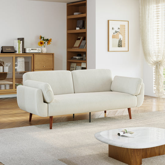 73" W Upholstered Corduroy Convertible Sleeper Sofa Bed with Pillows