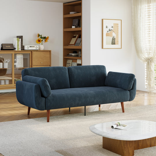 73" W Upholstered Corduroy Convertible Sleeper Sofa Bed with Pillows