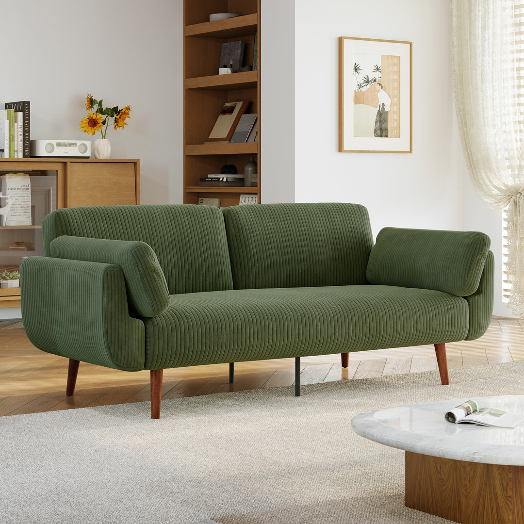 73" W Upholstered Corduroy Convertible Sleeper Sofa Bed with Pillows