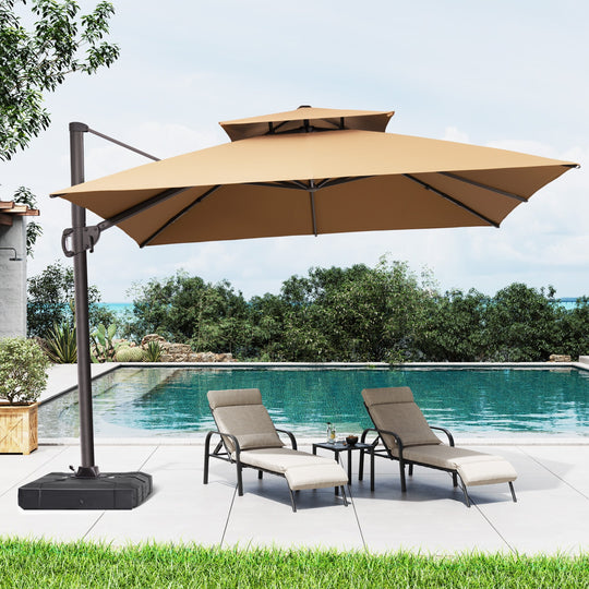 11 X 11 FT Outdoor Square Patio Cantilever Offset Umbrella with Crank and 360 Degrees Rotation