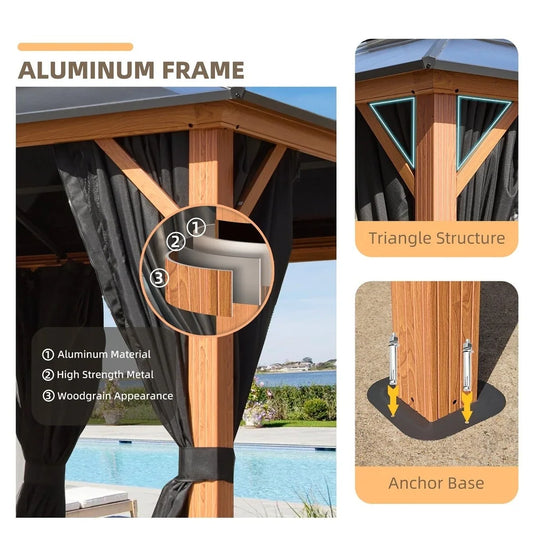 Hardtop Wood Gazebo with Double Roof – Free Dust Cover with 12X16 or 12X20 Model – Waterproof Outdoor Gazebo