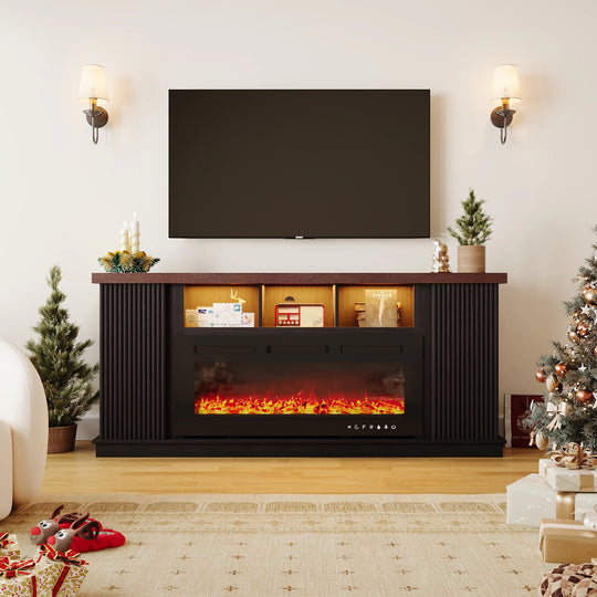 70" TV Stand with Electric Fireplace Heater, Media Entertainment Center Console for Tvs up to 80" with Storage Cabinet