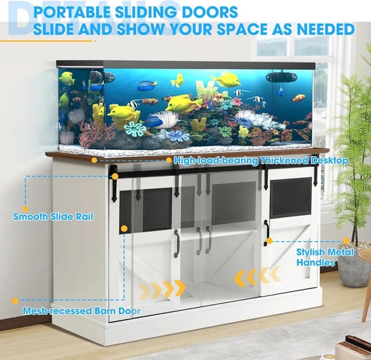 55-75 Gallon Fish Tank Stand with Power Outlet, Heavy Duty Large Aquarium Stand with Sliding Barn Door and Cabinet Storage for 2 Fish Tank Turtle Tank Reptile Terrarium, 1000Lbs Capacity