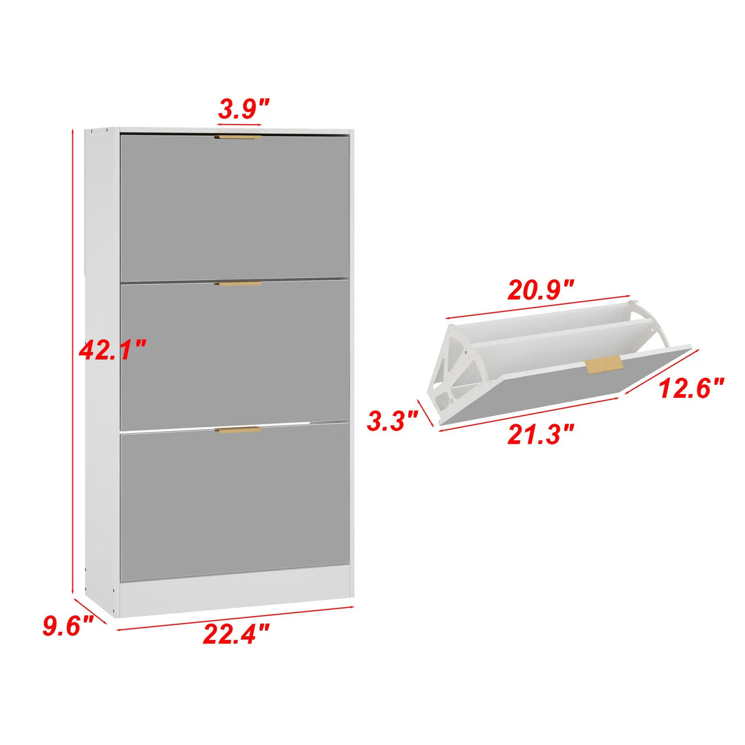 Mirrored Flip Drawer Shoe Cabinet Storage Cabinet Organizer