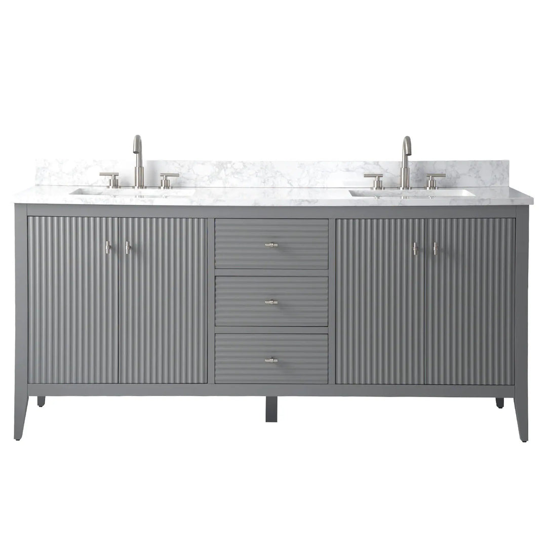 72" Double Sink Bathroom Vanity Cabinet with Engineered Marble Top