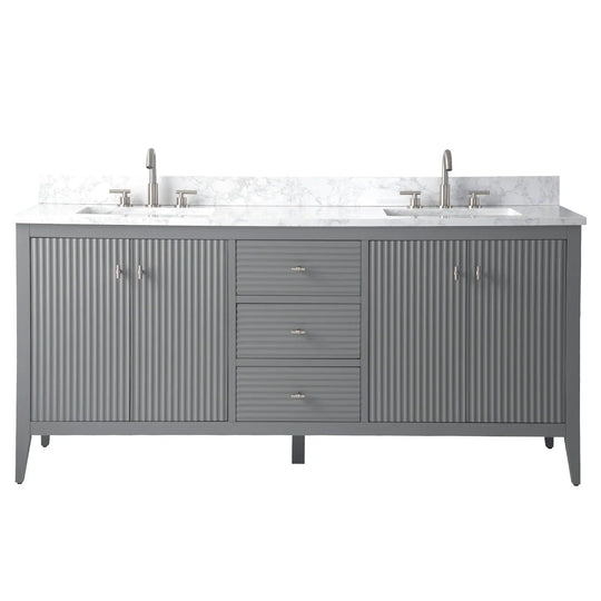 72" Double Sink Bathroom Vanity Cabinet with Engineered Marble Top