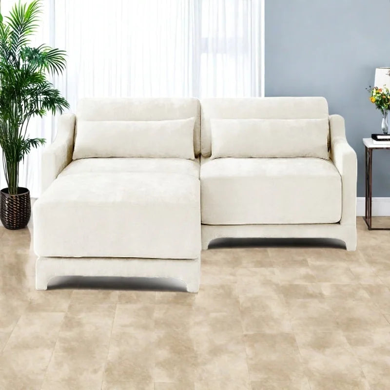 Modern Chenille 4-Seater Sofa with 2 Ottoman, Lumbar Cushions, Ergonomic Backrest, High-Resilience Spongeand Tufted Armrests