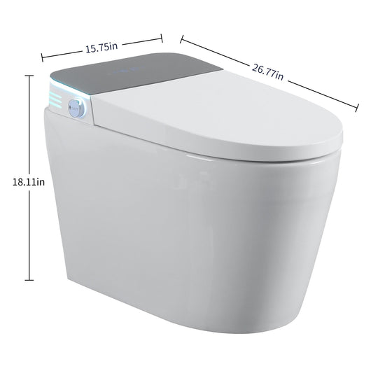 ABRUZZO Smart Bidet Toilet Auto Flush, Heated Seat, Warm Water, Dryer, Remote Control, Panel Black / White Options