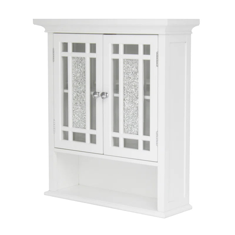 Caleb Removable Two-Door Wall Cabinet with Glass Mosaic Doors, Adjustable Shelf for Bathroom or Home Storage