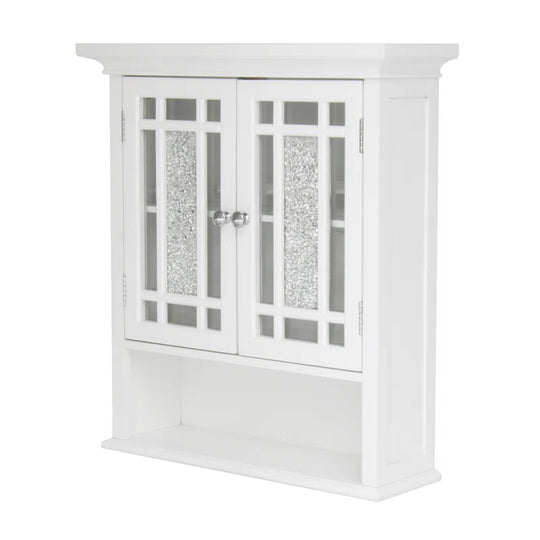 Caleb Removable Two-Door Wall Cabinet with Glass Mosaic Doors, Adjustable Shelf for Bathroom or Home Storage
