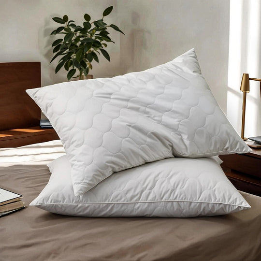 2 Pack Goose Feather down Pillows with Quilted Cotton Cover - White