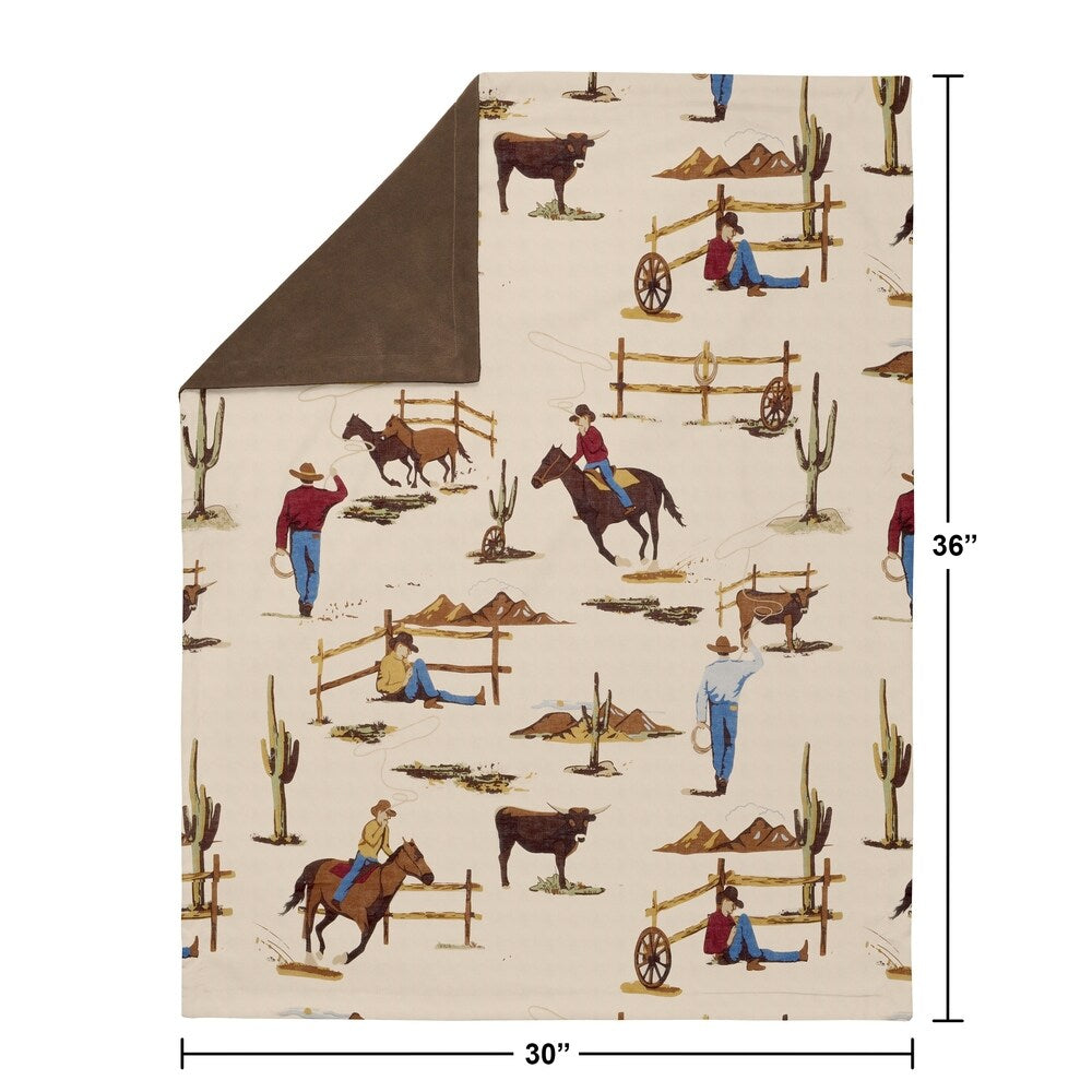 Cowboy Wild West Collection Boy Baby Receiving Security Swaddle Blanket - Tan and Red