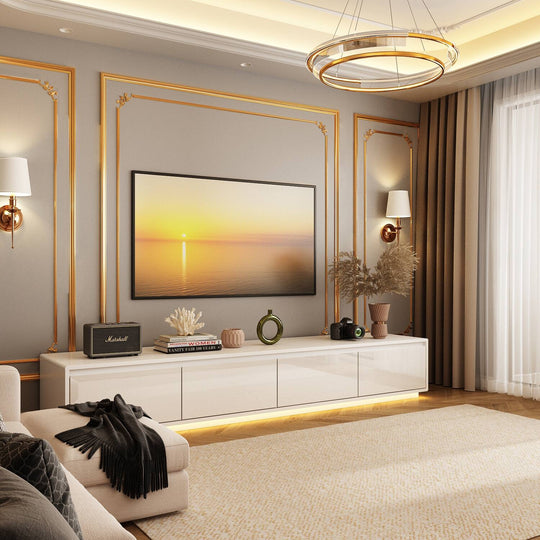 Chic Led-Lit Media Console for Stylish Homes Entertainmnet Center - 70.9"