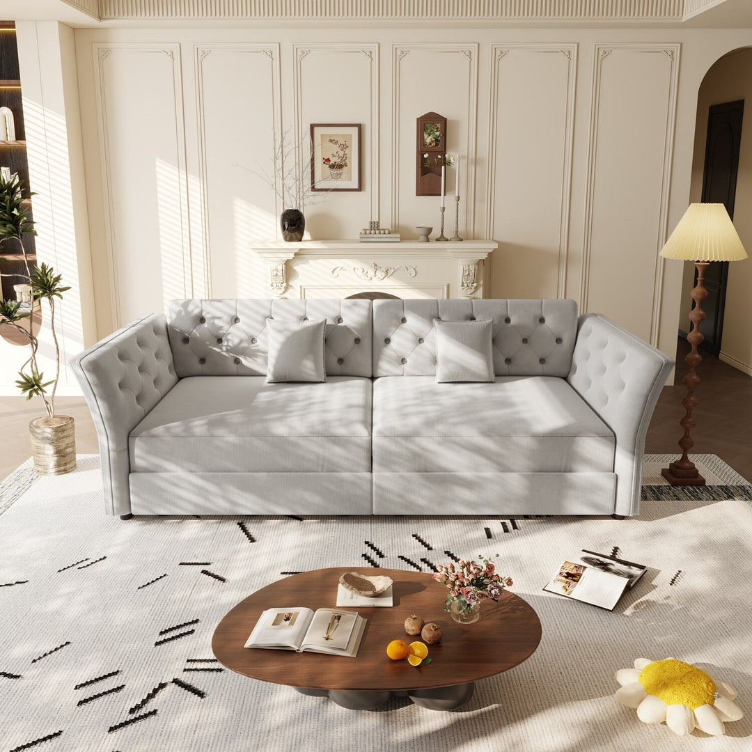 100" Velvet Convertible Sofa Bed with with Fabric Flower Tufted Design