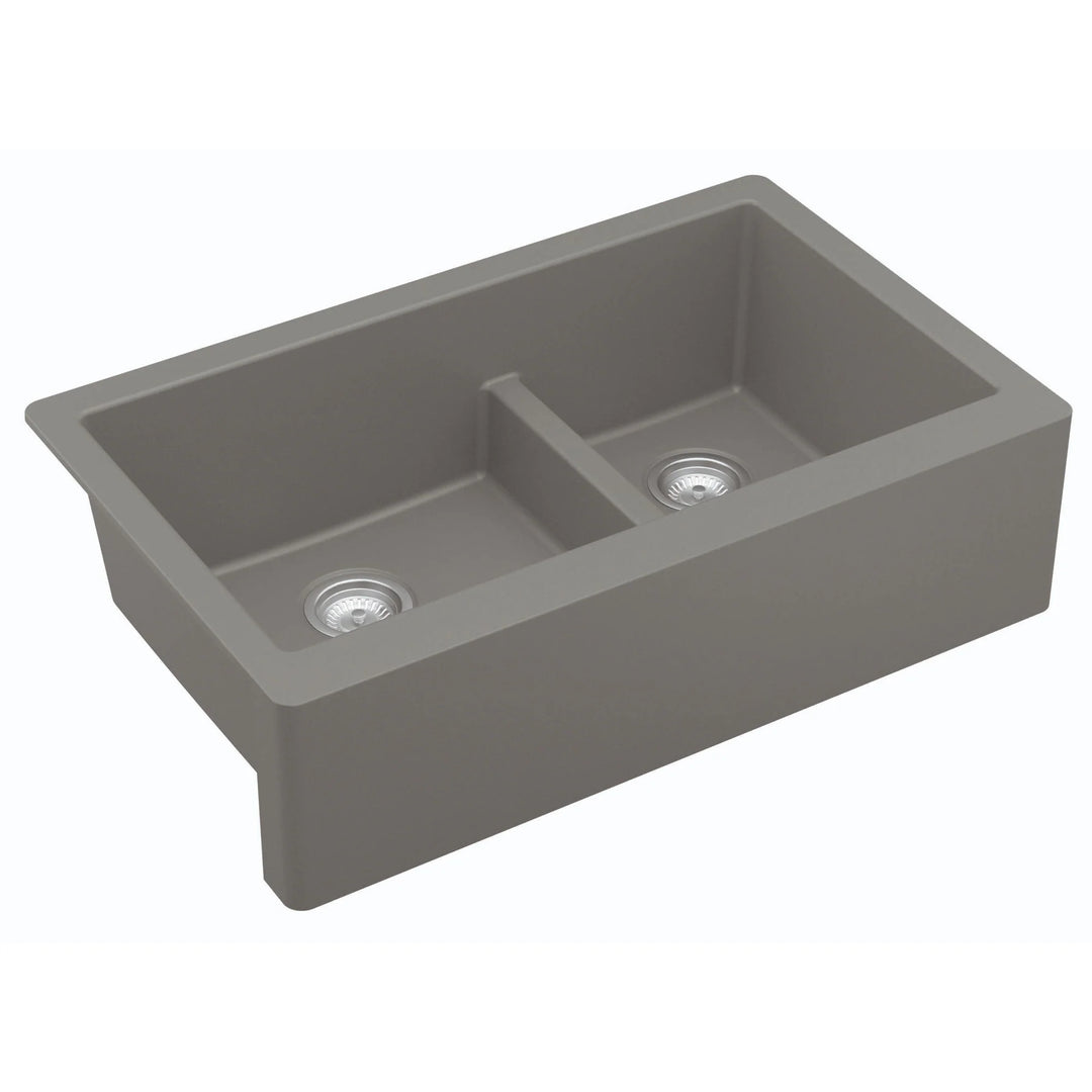 Farmhouse/Apron-Front Quartz Double Bowl Kitchen Sink
