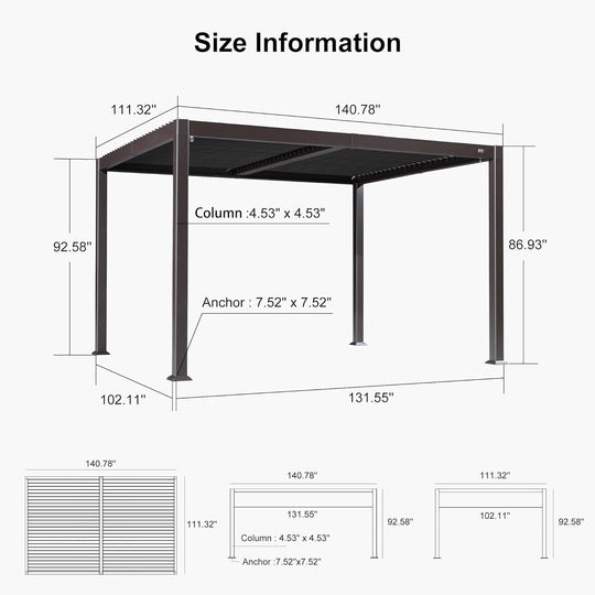 Bronze Louvered Pergola Sun Shade Shelter with Adjustable Metal Roof for Patio Hardtop Pergola