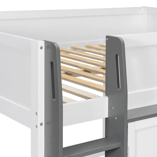 Full Loft House Bed with Playhouse Storage Modern Wood Cabin Bed for Kids