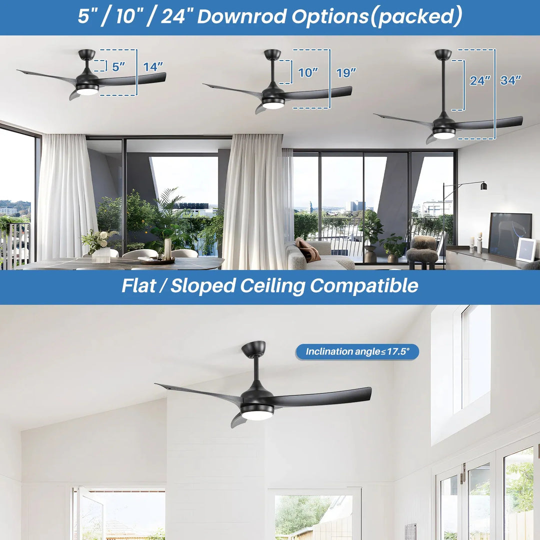 Sofucor 52/60 Inch Ceiling Fan with Integrated LED Light and Remote Control Quiet DC Motor