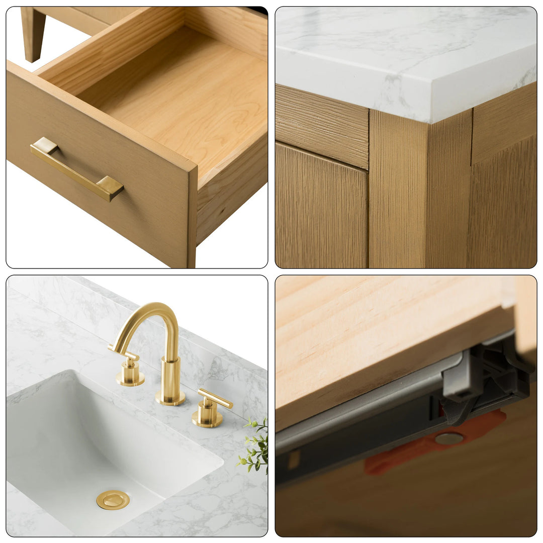72" Double Sink Bathroom Vanity Cabinet with Engineered Marble Top