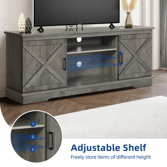 Farmhouse TV Stand with Barn Door Media Console Entertainment Center with Storage Cabinets