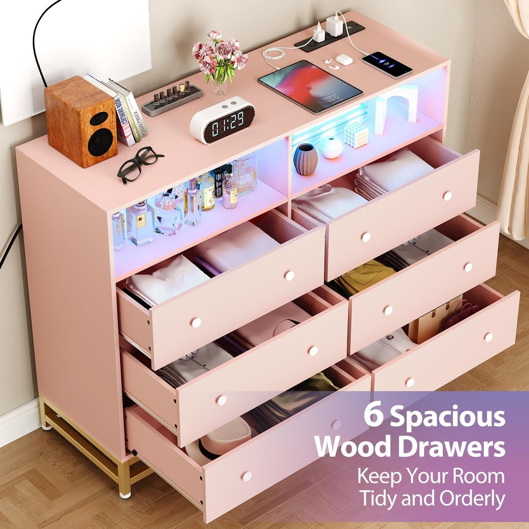 6 Drawer Dresser with Led Lights and Power Outlets
