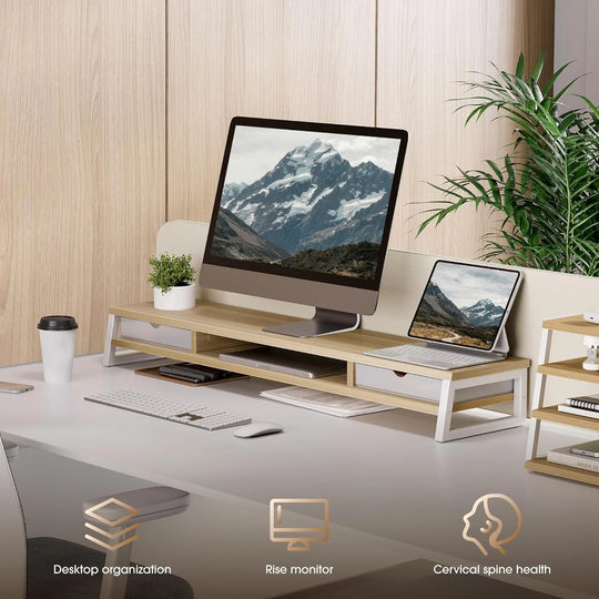 Fenge Dual Monitor Stand Riser for Desk, 42.5In Large Monitor Stand for 2 Monitor - 42.5X9.2X5.4 Inches